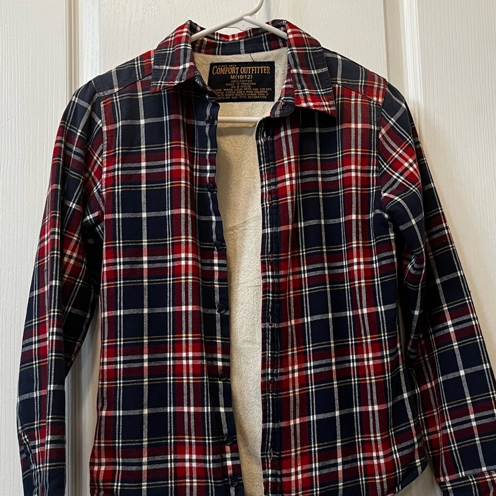 Comfort Outfitter Youth Plaid Flannel Shirt Jacket Fleece Lined M 10/12